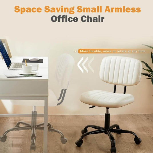 Silla De Oficina Sin Brazos, YSSOA, De Piel Sintética Blanca