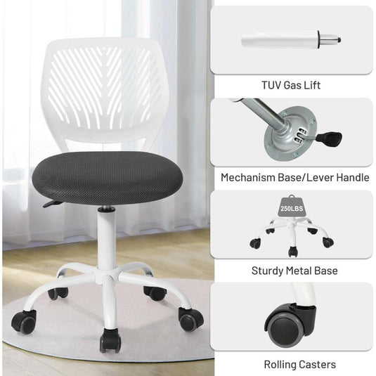 Silla Furniturer, Ergonómica, Siento De Malla Giratoria Con Altura Ajustable