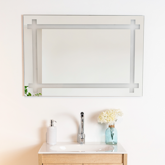 Espejo Rectangular Broni, Gris, con Diseño en Sandblasting