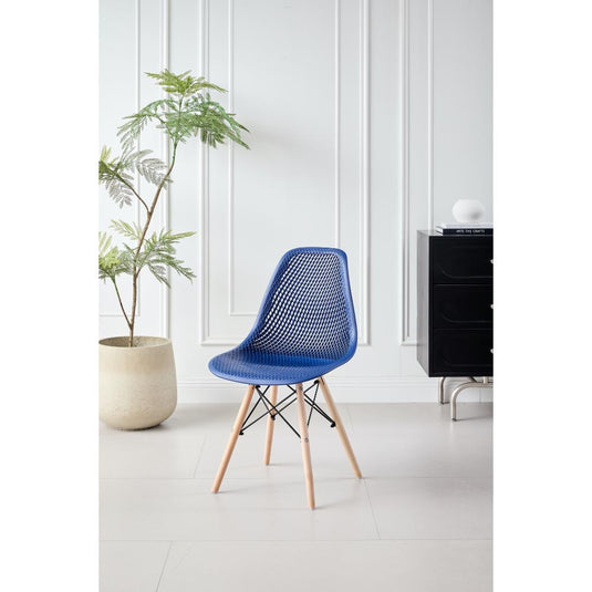 Silla Marcus, Color Azul, Con espaldar y patas en Madera X4