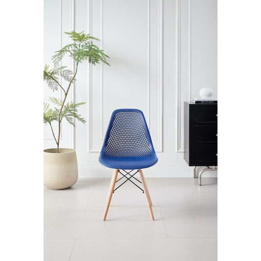 Set de 4 Sillas Aira, Color Azul, con Espaldar y Patas en Madera