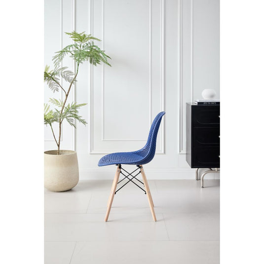 Set de 4 Sillas Aira, Color Azul, con Espaldar y Patas en Madera