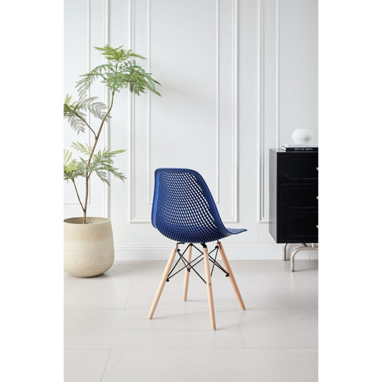 Set de 2 Sillas Aira, Color Azul, con Espaldar y Patas en Madera
