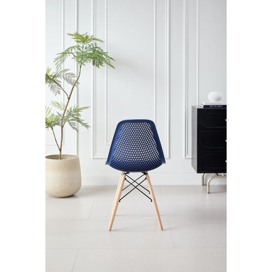Set de 2 Sillas Aira, Color Azul, con Espaldar y Patas en Madera