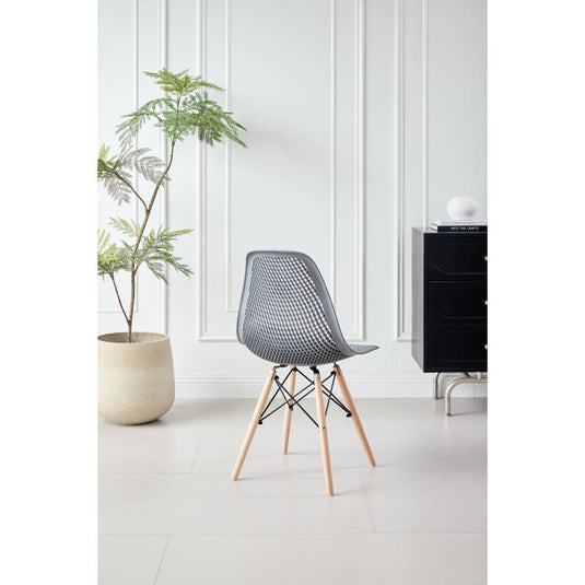 Set de 4 Sillas Aira, Color Gris Oscuro, con Espaldar y Patas en Madera