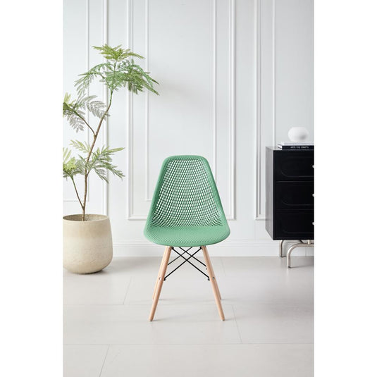 Set de 4 Sillas Aira, Color Verde Oliva, con Espaldar y Patas en Madera