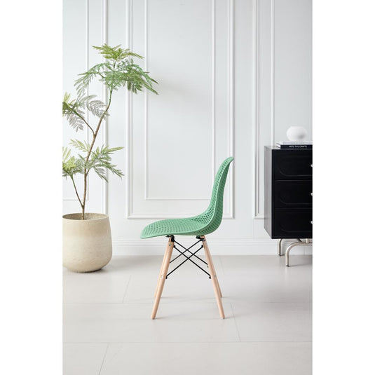 Set de 2 Sillas Aira, Color Verde Oliva, con Espaldar y Patas en Madera