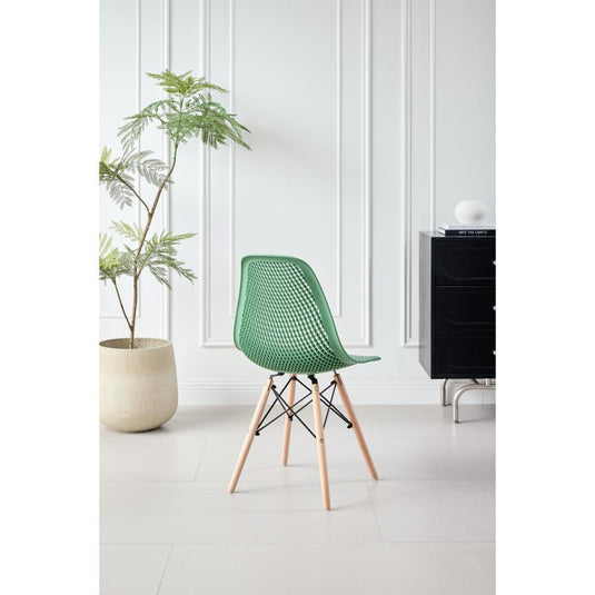 Set de 2 Sillas Aira, Color Verde Oliva, con Espaldar y Patas en Madera