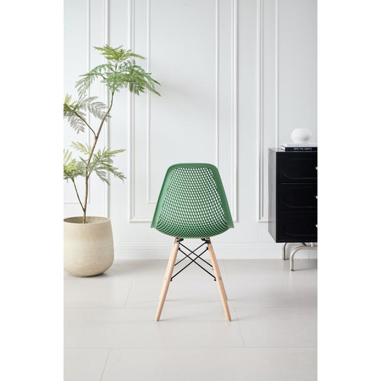 Set de 2 Sillas Aira, Color Verde Oliva, con Espaldar y Patas en Madera