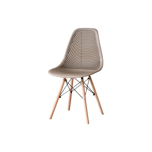 Silla Aira, Color Taupe, con Espaldar y Patas en Madera