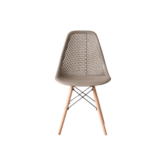 Silla Aira, Color Taupe, con Espaldar y Patas en Madera