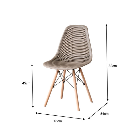 Silla Aira, Color Taupe, con Espaldar y Patas en Madera