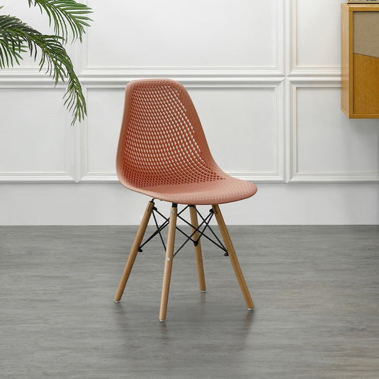 Set de 2 Sillas Aira, Color Salmón, con Espaldar y Patas en Madera