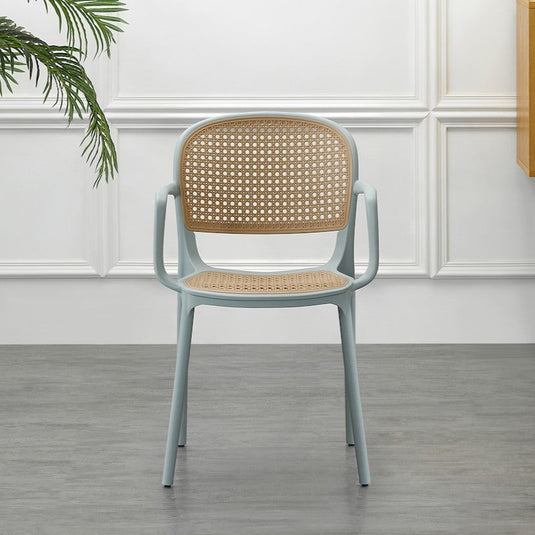 Set de 4 Sillas con Brazos Nest, Color Azul Claro y Beige, con Espaldar y Asiento en Rejilla