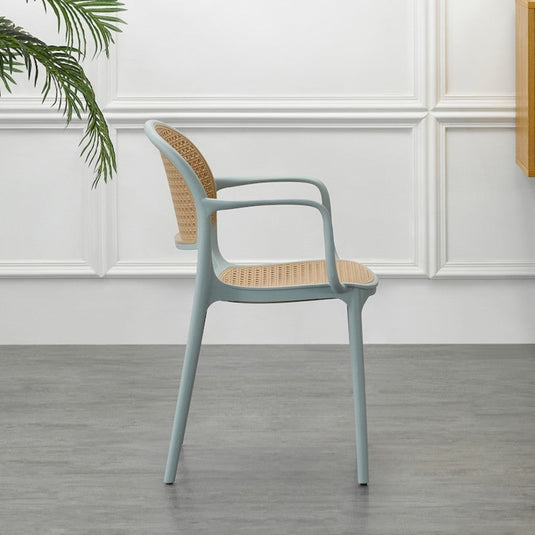 Set de 4 Sillas con Brazos Nest, Color Azul Claro y Beige, con Espaldar y Asiento en Rejilla
