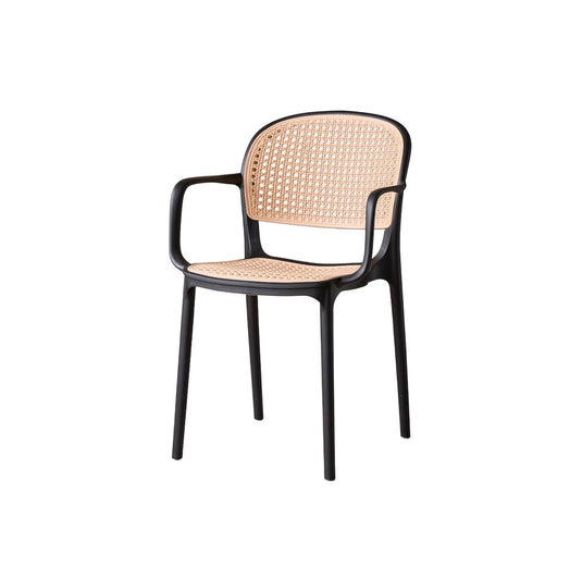 Set de 4 Sillas con Brazos Nest, Color Negro y Beige, con Espaldar y Asiento en Rejilla