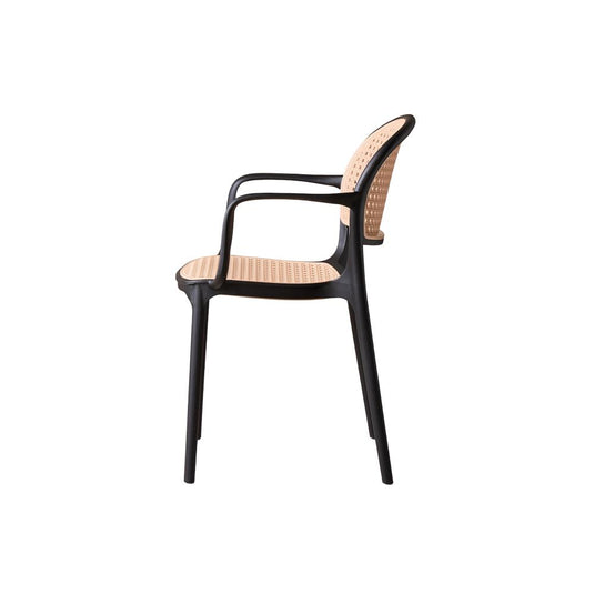 Set de 6 Sillas con Brazos Nest, Color Negro y Beige, con Espaldar y Asiento en Rejilla