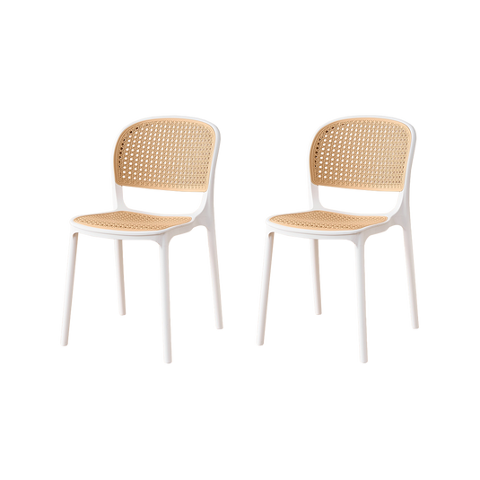 Set de 2 Sillas Nest, Color Blanco y Beige, con Espaldar y Asiento en Rejilla