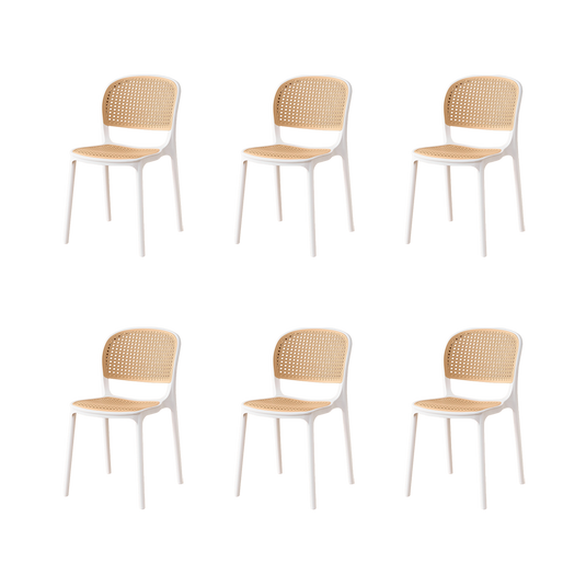 Set de 6 Sillas Nest, Color Blanco y Beige, con Espaldar y Asiento en Rejilla
