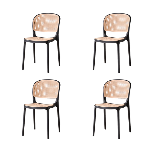 Set de 4 Sillas Nest, Color Negro y Beige, con Espaldar y Asiento en Rejilla