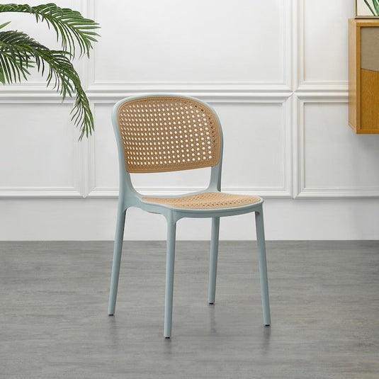 Set de 2 Sillas Nest, Color Azul Claro y Beige, con Espaldar y Asiento en Rejilla