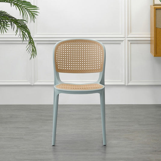 Set de 4 Sillas Nest, Color Azul Claro y Beige, con Espaldar y Asiento en Rejilla