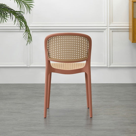 Set de 4 Sillas Nest, Color Salmón y Beige, con Espaldar y Asiento en Rejilla