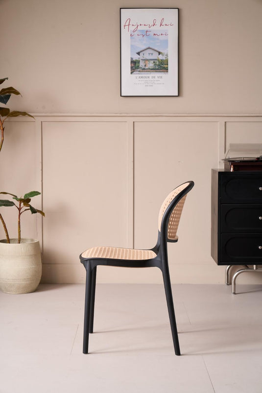 Silla Nest, Color Negro y Beige, con Espaldar y Asiento en Rejilla