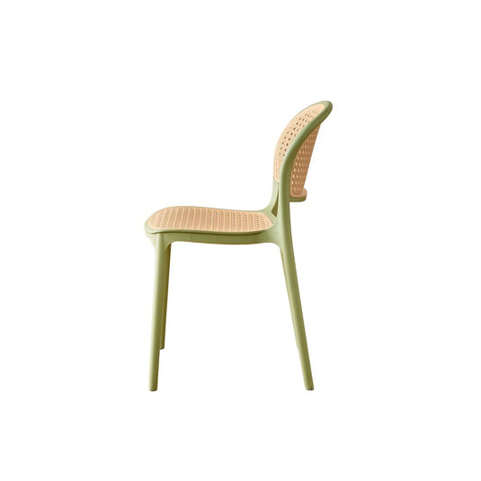 Set de 4 Sillas Nest, Color Verde Olivo y Beige, con Espaldar y Asiento en Rejilla