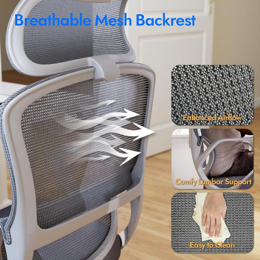 Silla De Oficina Ergonómica, LarkLeaves Con Almohada Para El Cuello Y Ruedas De Goma