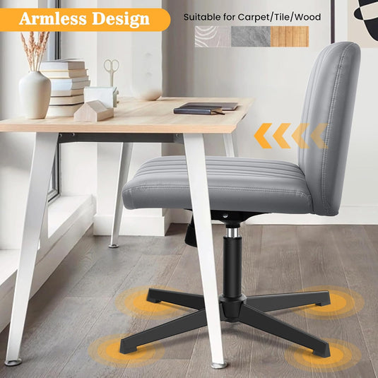 Silla Ancha De Escritorio De Oficina, De Cuero Con Patas Cruzadas,Brick Attic, Gris