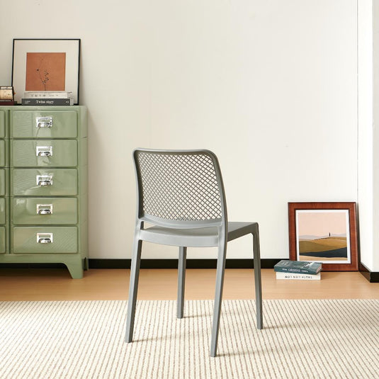 Silla Manhattan, Gris Oscuro, con Espaldar en Rejilla y Diseño Minimalista