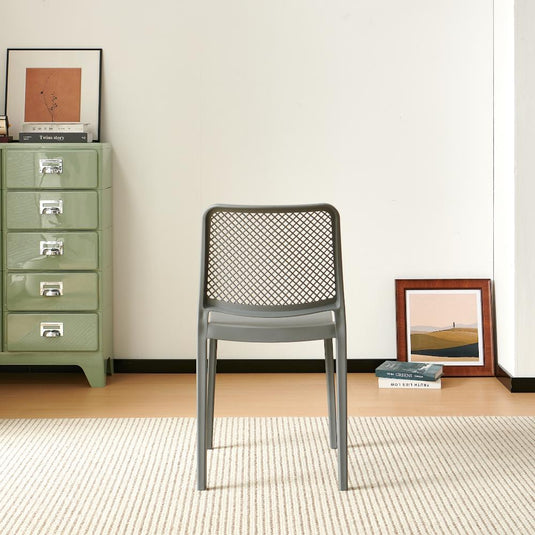 Silla Manhattan, Gris Oscuro, con Espaldar en Rejilla y Diseño Minimalista