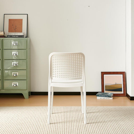 Set de 2 Sillas Bronx, Blanco, con Espaldar en Cuadrados y Diseño Minimalista