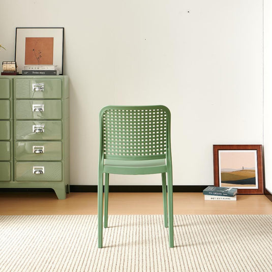 Set de 4 Sillas Bronx, Verde, con Espaldar en Cuadrados y Diseño Minimalista