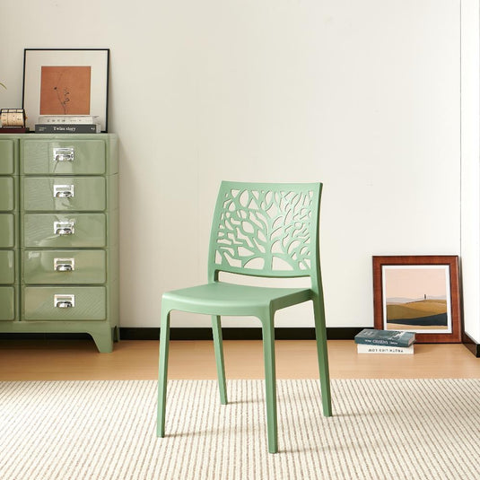 Set de 4 Sillas Harlem, Verde, con Espaldar en Forma de Árbol y Diseño Minimalista