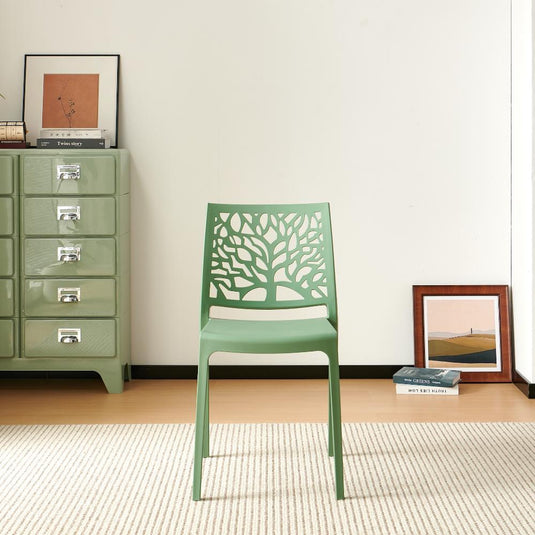 Set de 4 Sillas Harlem, Verde, con Espaldar en Forma de Árbol y Diseño Minimalista