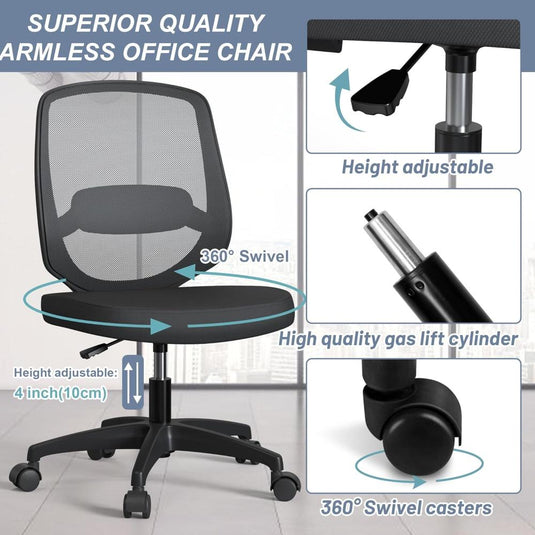 Silla De Oficina Ergonómica De Malla Sin Brazos, KIZECK, Negra