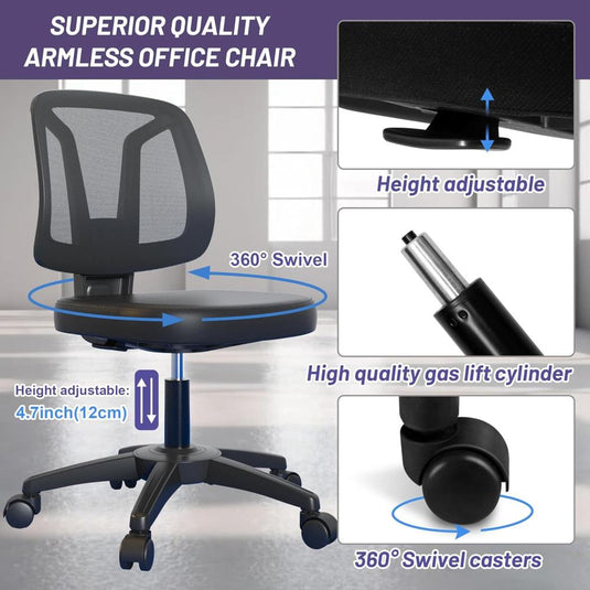 Silla De Oficina Ajustable Giratoria, KIZECK, Negro