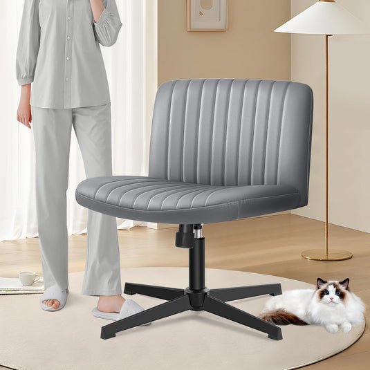 Silla Ancha De Escritorio De Oficina, De Cuero Con Patas Cruzadas,Brick Attic, Gris