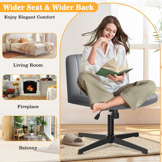 Silla Ancha De Escritorio De Oficina, De Cuero Con Patas Cruzadas,Brick Attic, Gris