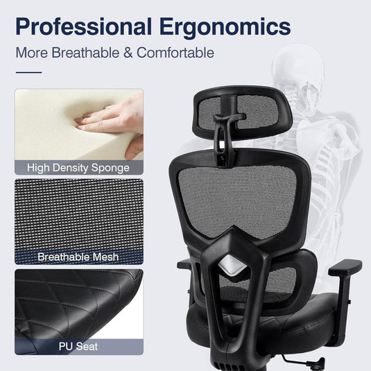 Silla De Oficina VECELO Negro Giratoria Ergonómica