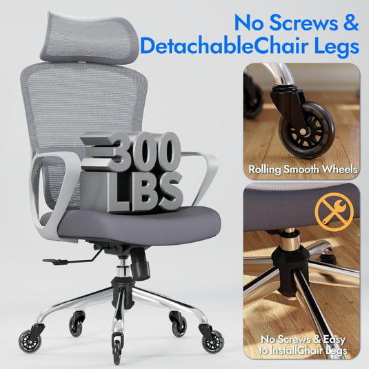 Silla De Oficina Ergonómica, LarkLeaves Con Almohada Para El Cuello Y Ruedas De Goma