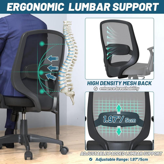 Cómoda Silla De Escritorio Ergonómica, Ajustable En Altura Con Ruedas Flexibles, KIZECK, Negro