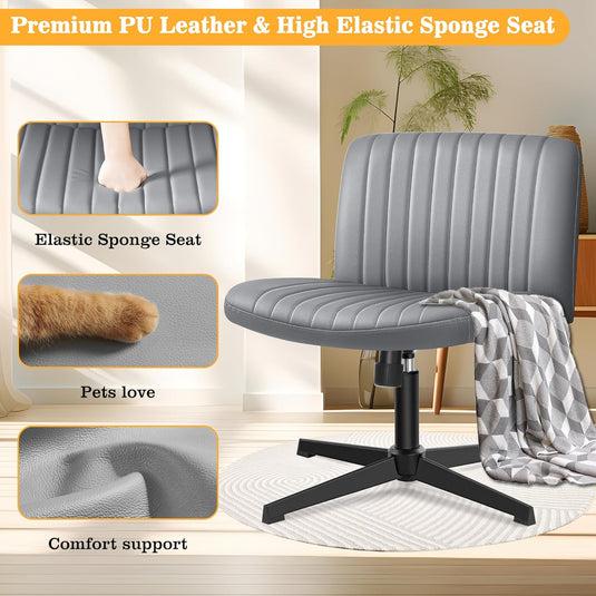Silla Ancha De Escritorio De Oficina, De Cuero Con Patas Cruzadas,Brick Attic, Gris