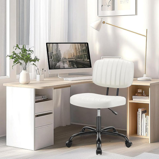 Silla De Oficina Sin Brazos, YSSOA, De Piel Sintética Blanca