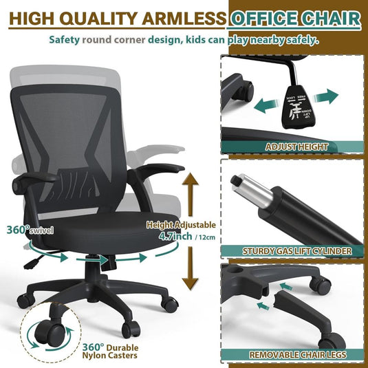 Silla De Escritorio Moderna Giratoria De Malla, KIZECK, Negro
