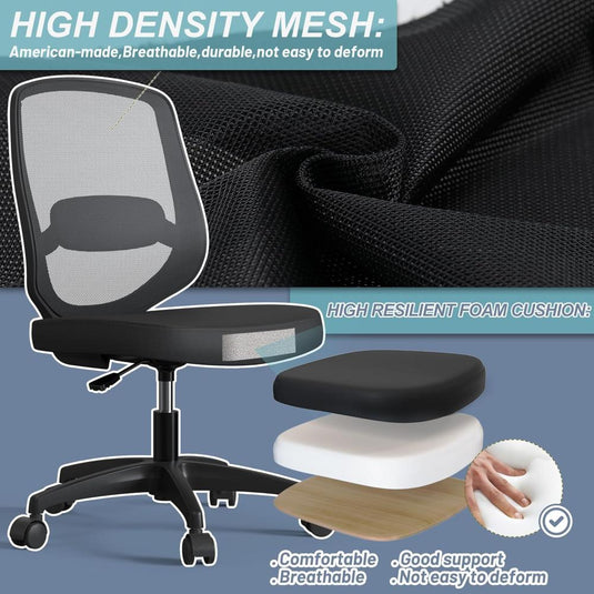 Silla De Oficina Ergonómica De Malla Sin Brazos, KIZECK, Negra