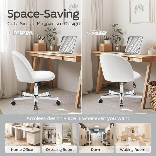 Silla De Escritorio Con Respaldo De Cuero Con Altura Ajustable, Morkprism, Blanco Perla