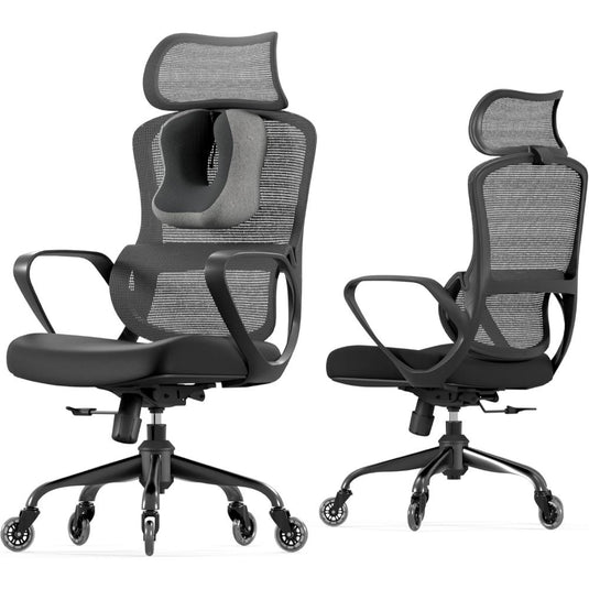 Silla De Oficina Ergonómica, LarkLeaves Con Almohada Para El Cuello Y Ruedas De Goma